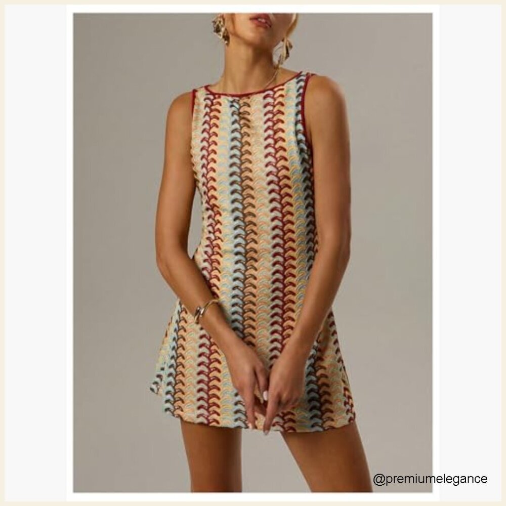 Crochet Mini Dress A-Line Sundress Sleeveless Summer Boho Beach Vacation - Picture 3 of 5